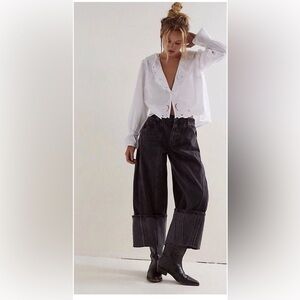 Free People Barrel Jeans Olsen Cuffed Sz 27 Taper Barrel Black NWOT